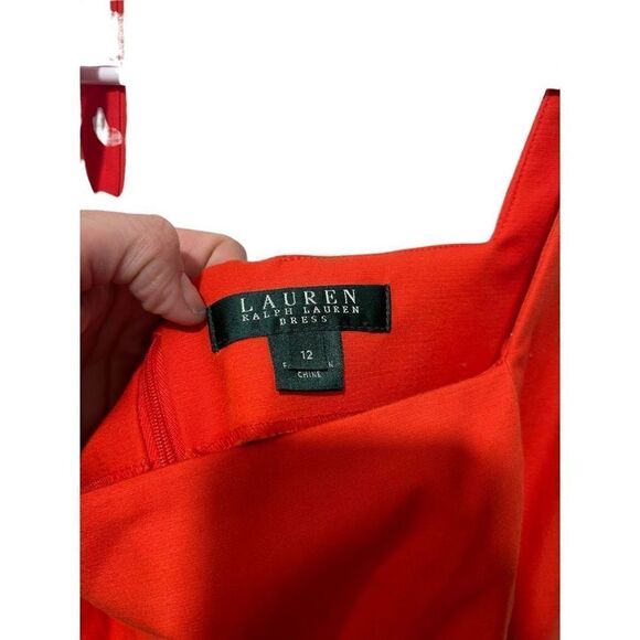 Lauren Ralph Lauren Orange White Tan Stripes Sheath Dress Zip Back Pockets Sz 12 - Picture 5 of 10